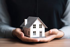 Hands holding a miniature model house, symbolizing housing access, affordability, homeownership, and housing policy.